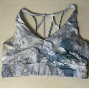 HALTER Sports Bra Criss Cross Back Marble Print Workout Activewear Top‎